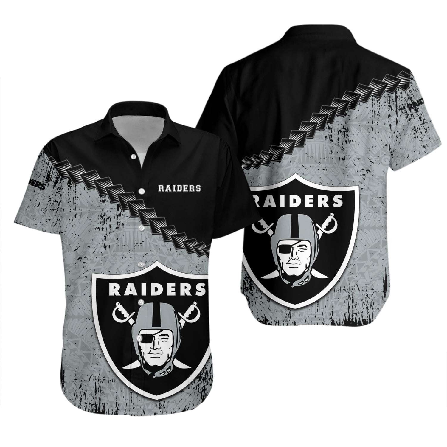Las Vegas Raiders Hawaiian Shirt Set Grunge Polynesian Tattoo - NFL 2