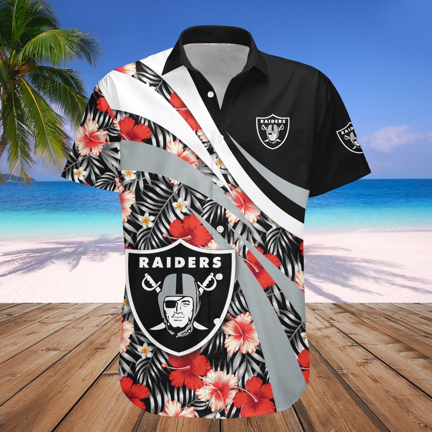 Las Vegas Raiders Hawaiian Shirt Set Hibiscus Sport Style - NFL 1