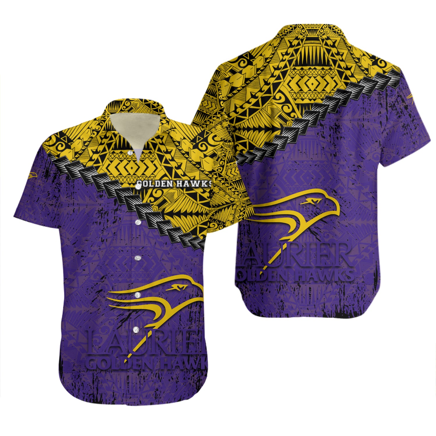 Laurier Golden Hawks Hawaiian Shirt Set Grunge Polynesian Tattoo - CA CIS 2