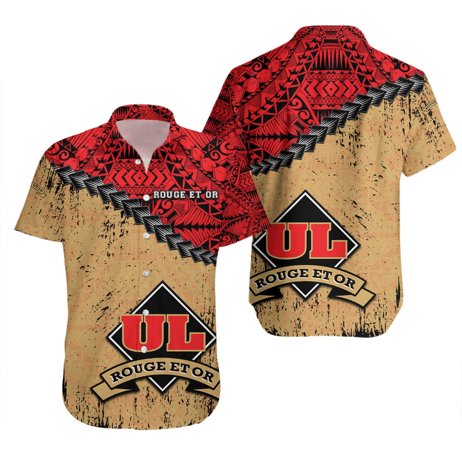 Laval Rouge et Or Hawaiian Shirt Set Grunge Polynesian Tattoo - CA CIS 2