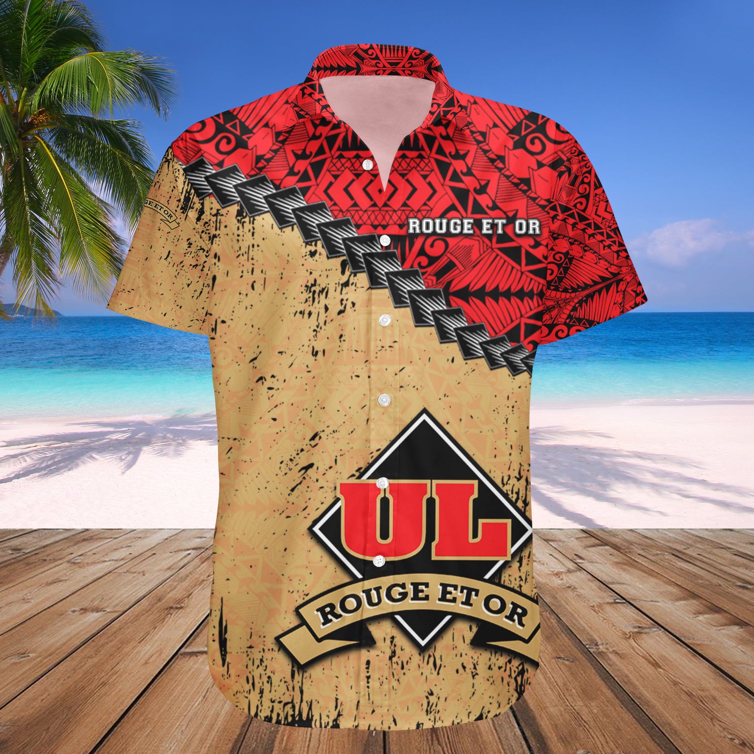 Laval Rouge et Or Hawaiian Shirt Set Grunge Polynesian Tattoo - CA CIS 1