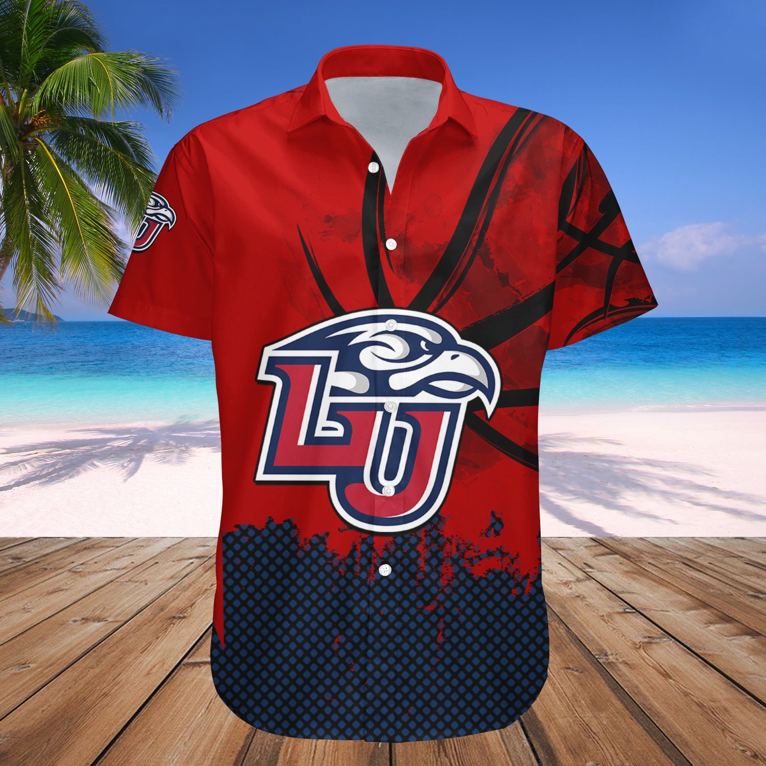 Liberty Flames Hawaiian Shirt Set Basketball Net Grunge Pattern 1