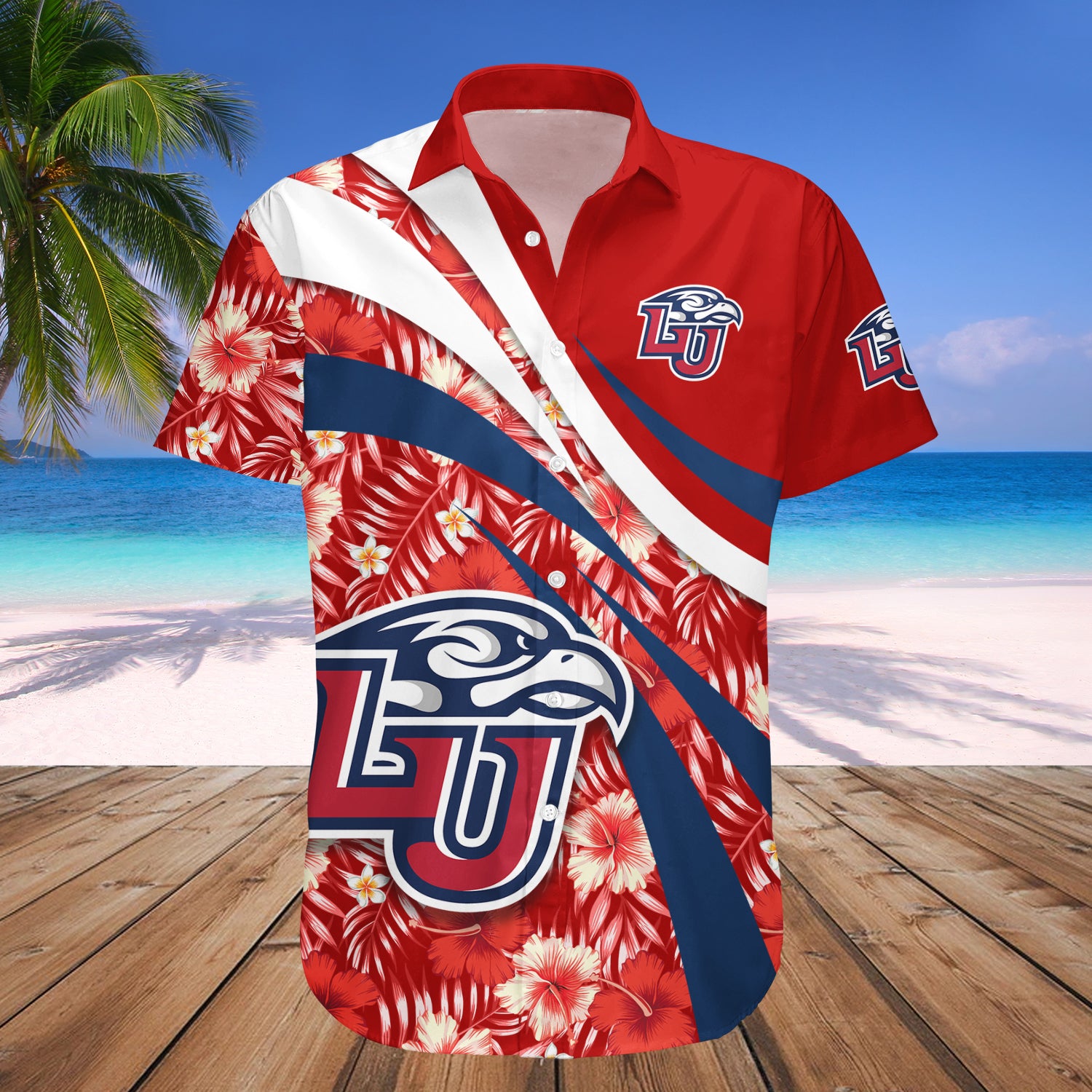 Liberty Flames Hawaiian Shirt Set Hibiscus Sport Style 1