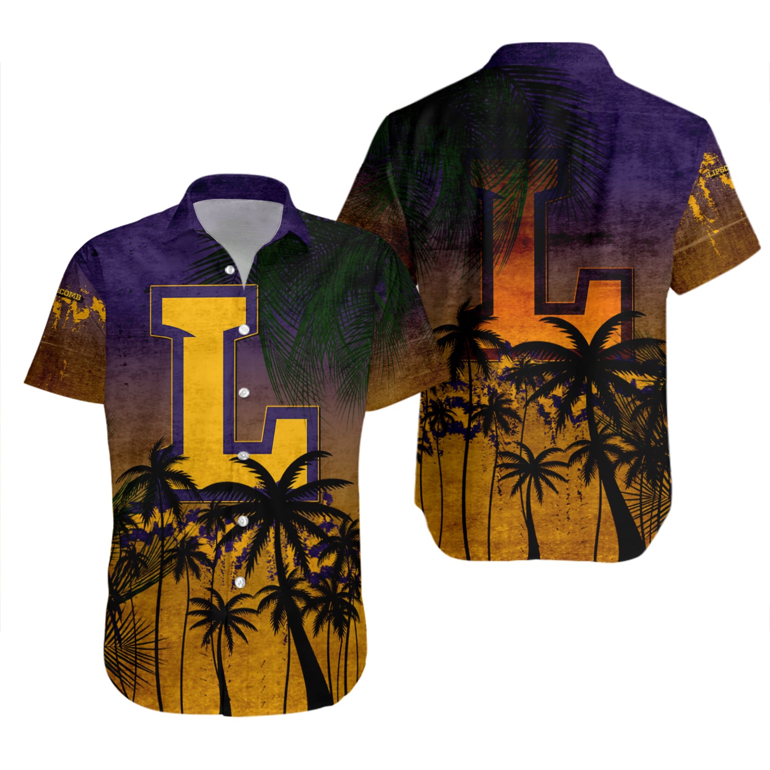 Lipscomb Bisons Hawaiian Shirt Set Coconut Tree Tropical Grunge 2