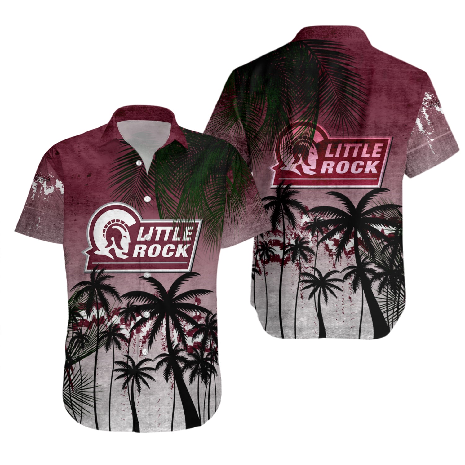 Little Rock Trojans Hawaiian Shirt Set Coconut Tree Tropical Grunge 2