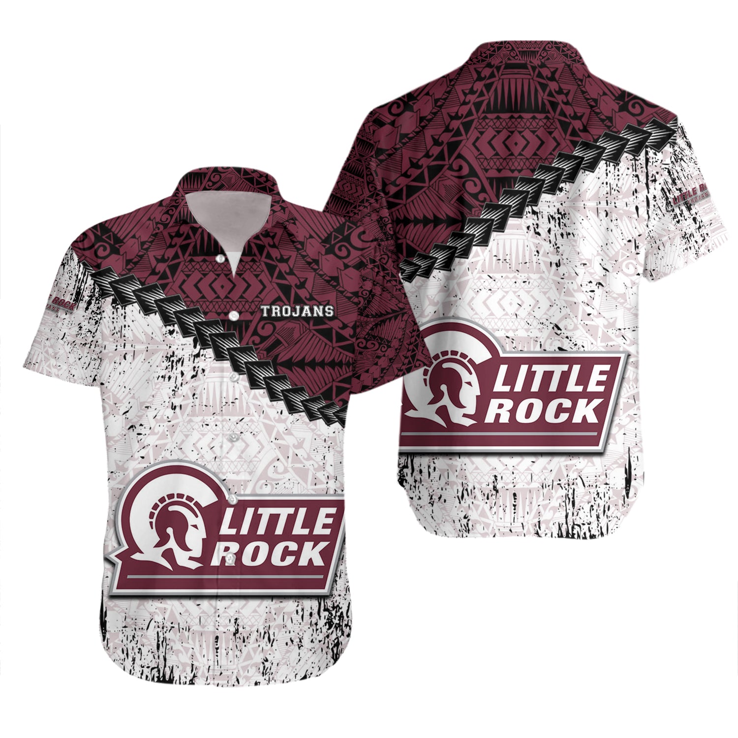 Little Rock Trojans Hawaiian Shirt Set Grunge Polynesian Tattoo 2