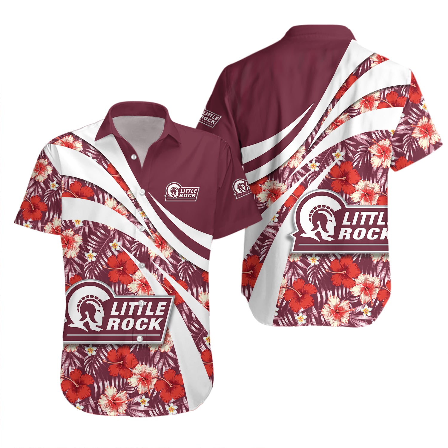 Little Rock Trojans Hawaiian Shirt Set Hibiscus Sport Style 2