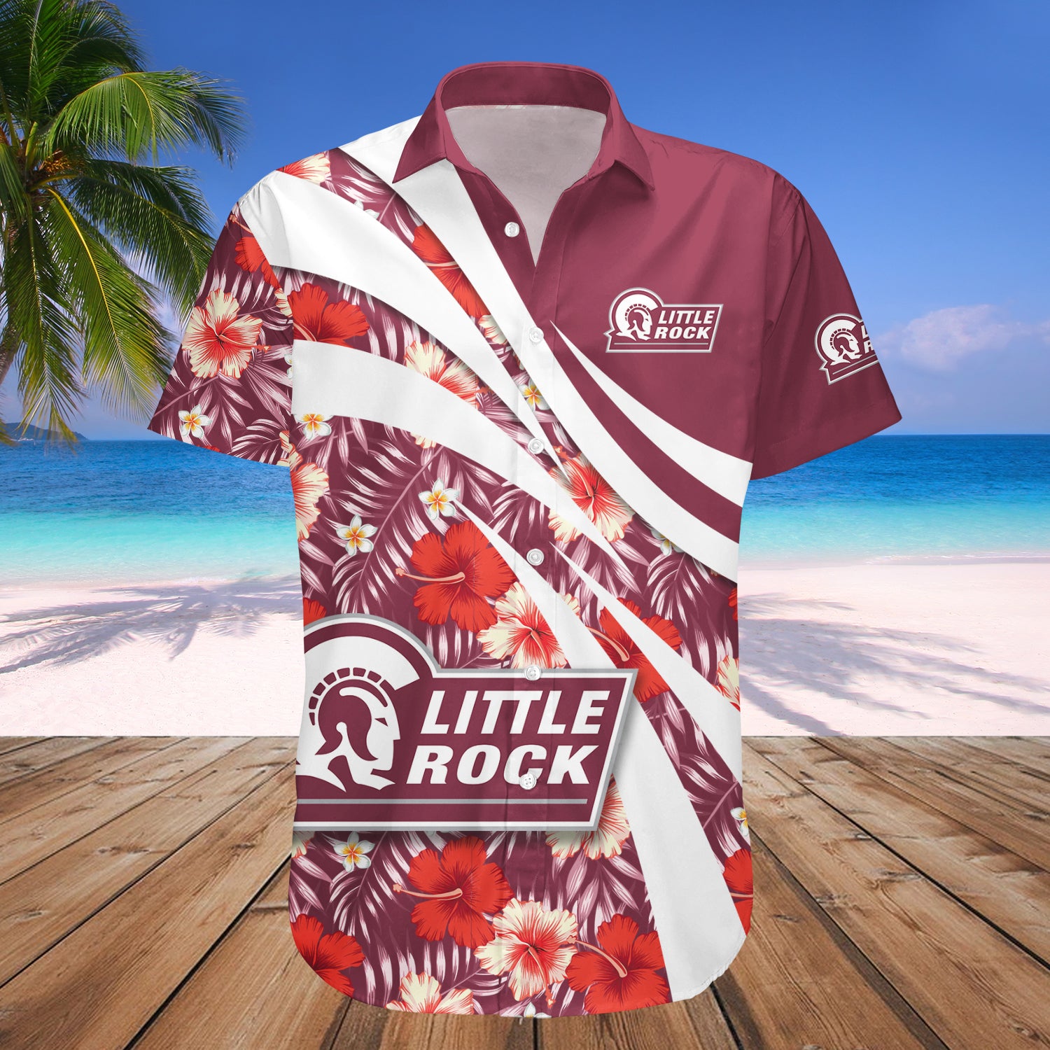 Little Rock Trojans Hawaiian Shirt Set Hibiscus Sport Style 1