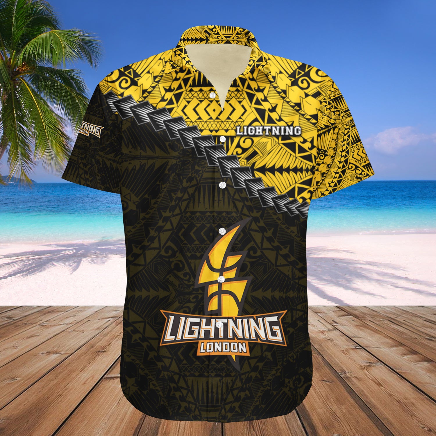 London Lightning Hawaiian Shirt Set Grunge Polynesian Tattoo - CA BASKETBALL 1