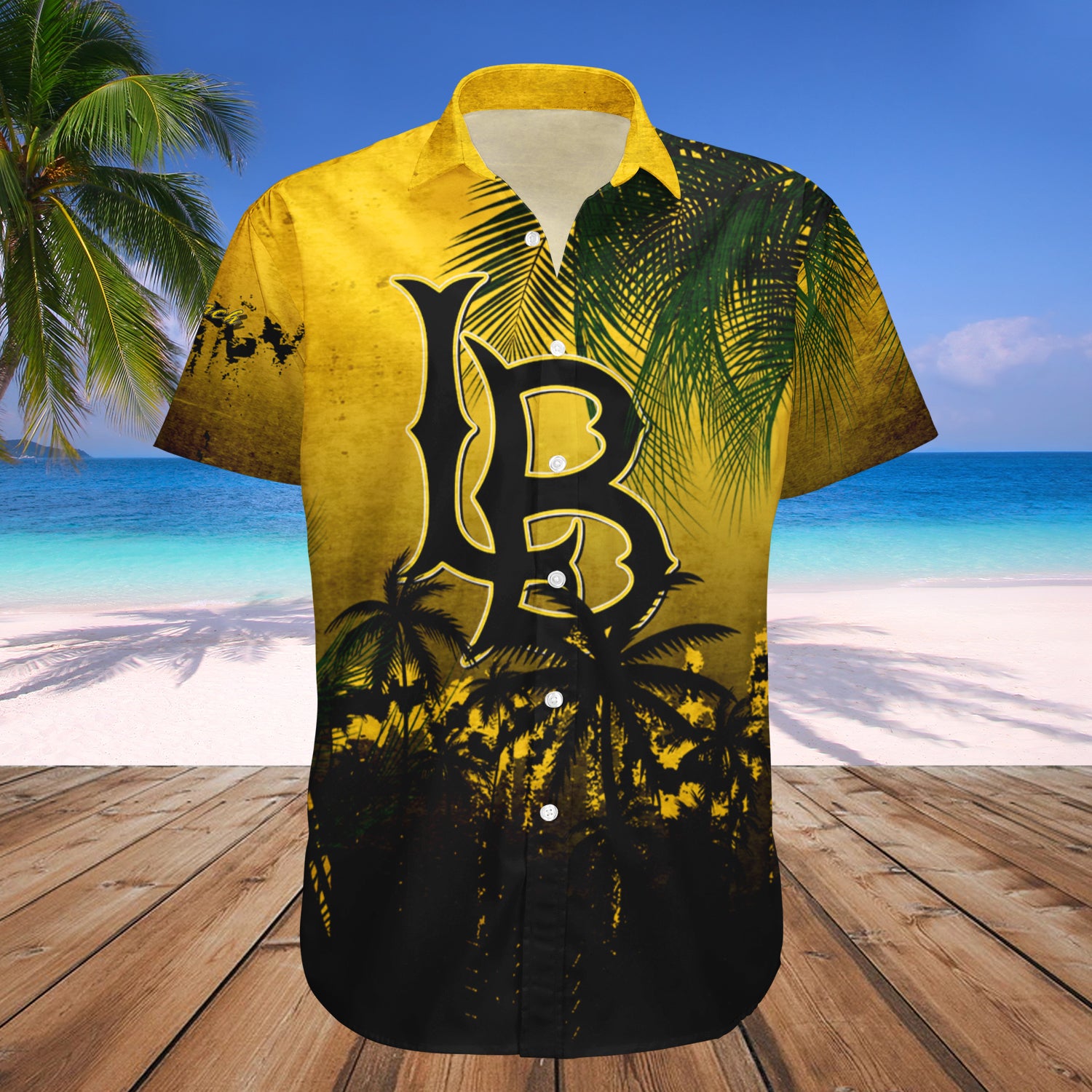 Long Beach State 49ers Hawaiian Shirt Set Coconut Tree Tropical Grunge 1