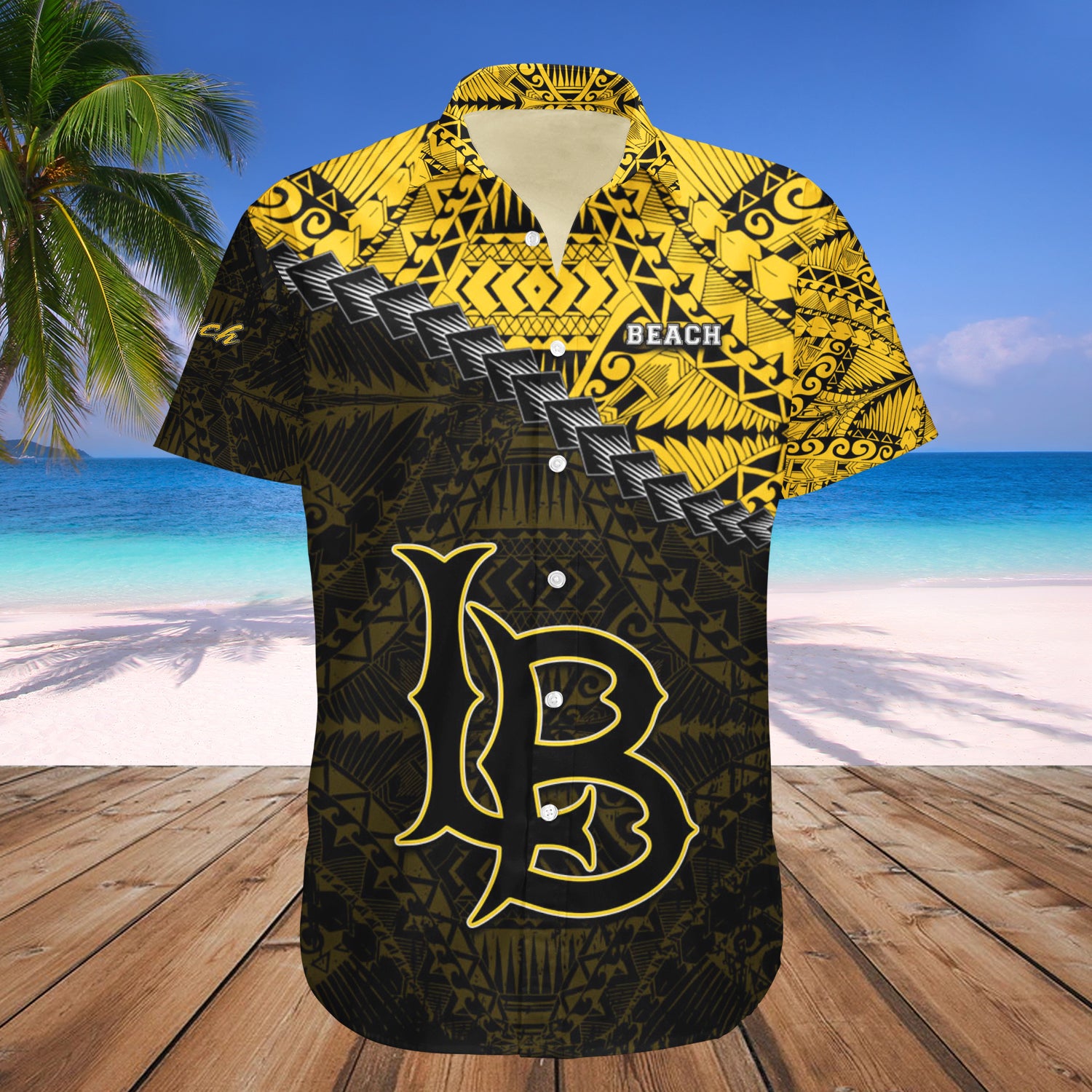 Long Beach State 49ers Hawaiian Shirt Set Grunge Polynesian Tattoo 1