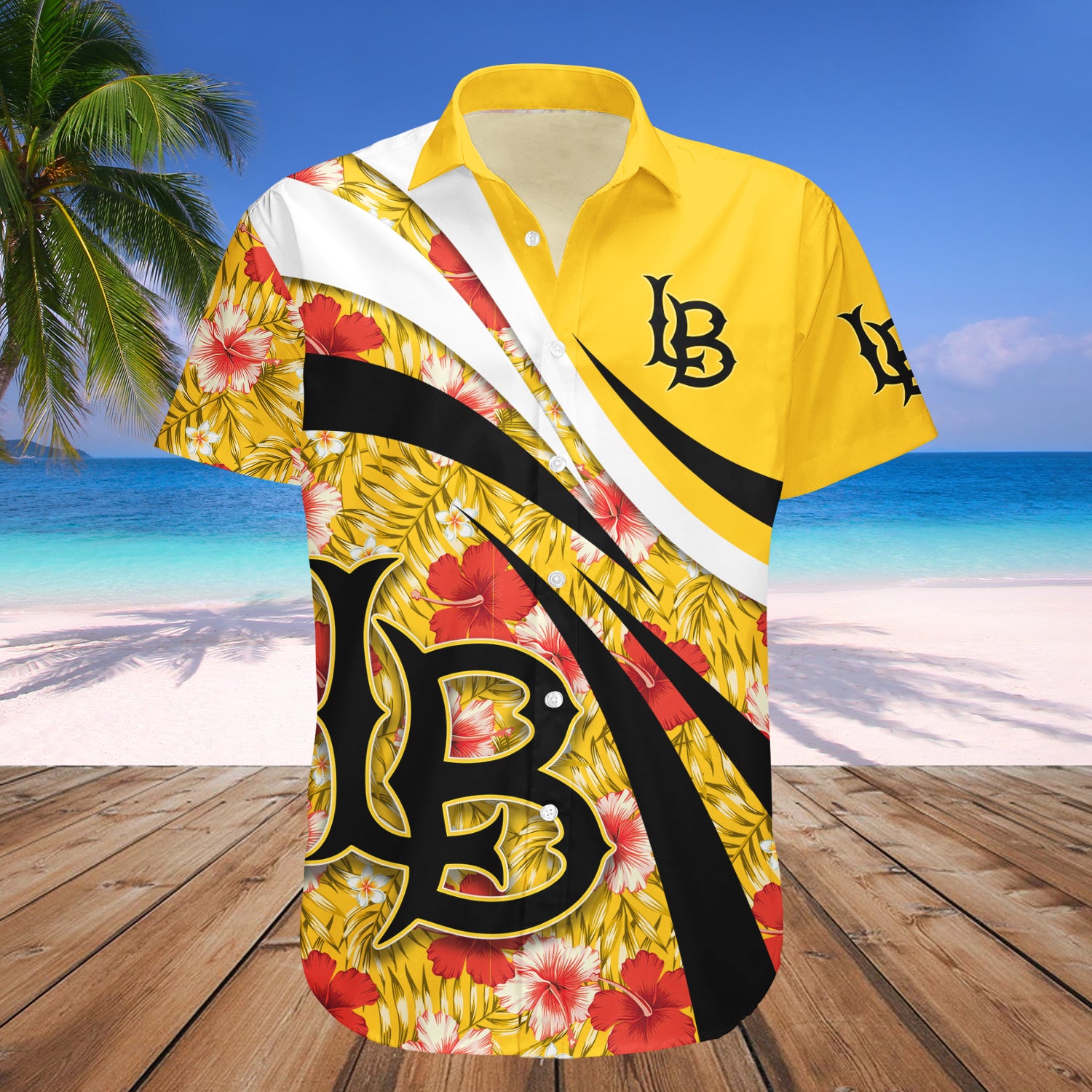 Long Beach State 49ers Hawaiian Shirt Set Hibiscus Sport Style 1