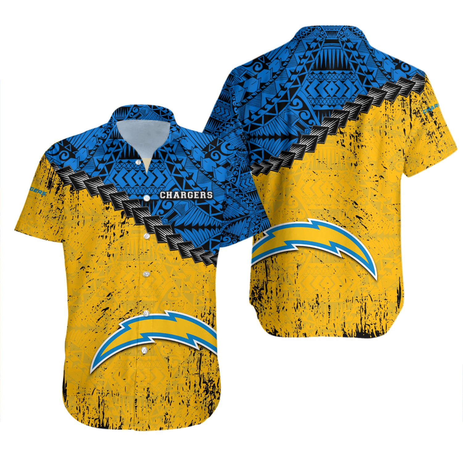Los Angeles Chargers Hawaiian Shirt Set Grunge Polynesian Tattoo - NFL 2