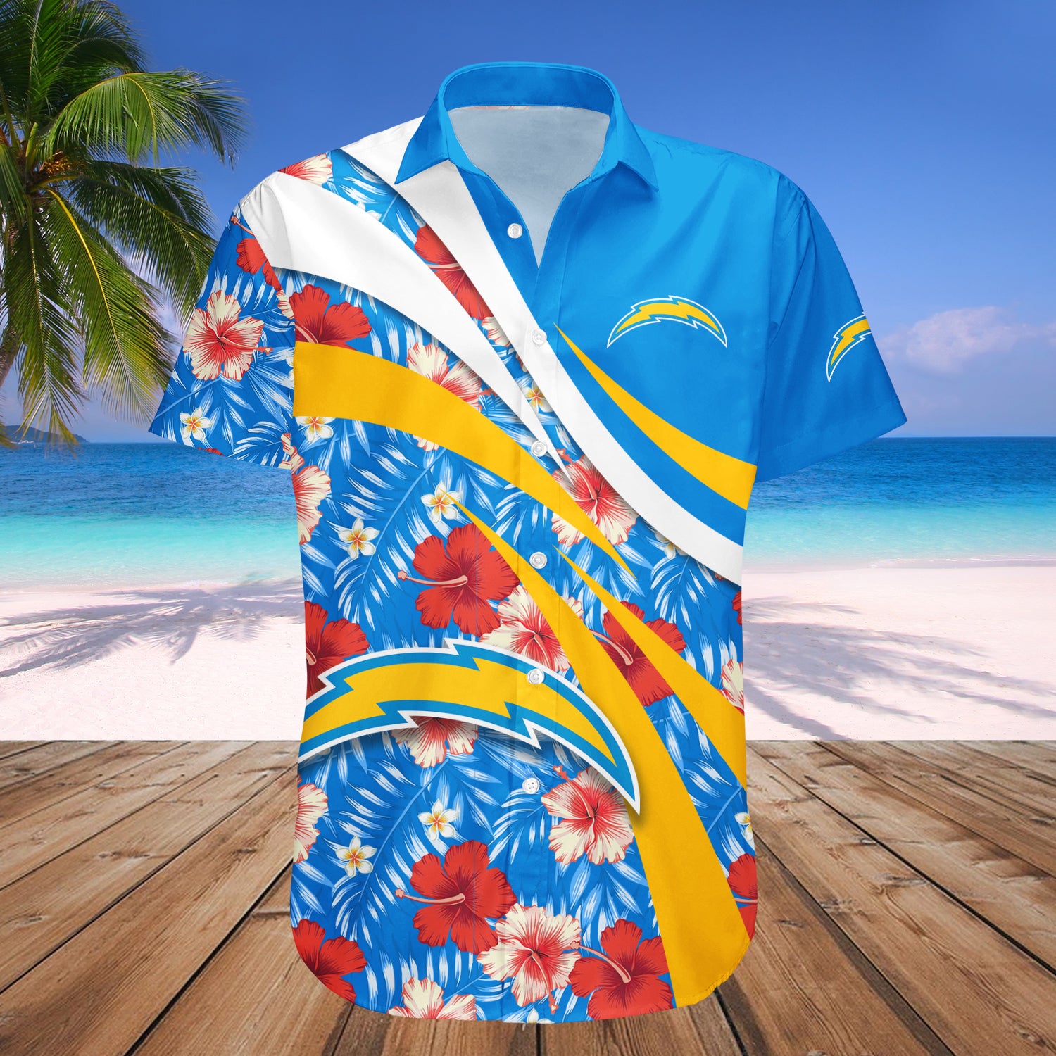 Los Angeles Chargers Hawaiian Shirt Set Hibiscus Sport Style - NFL 1