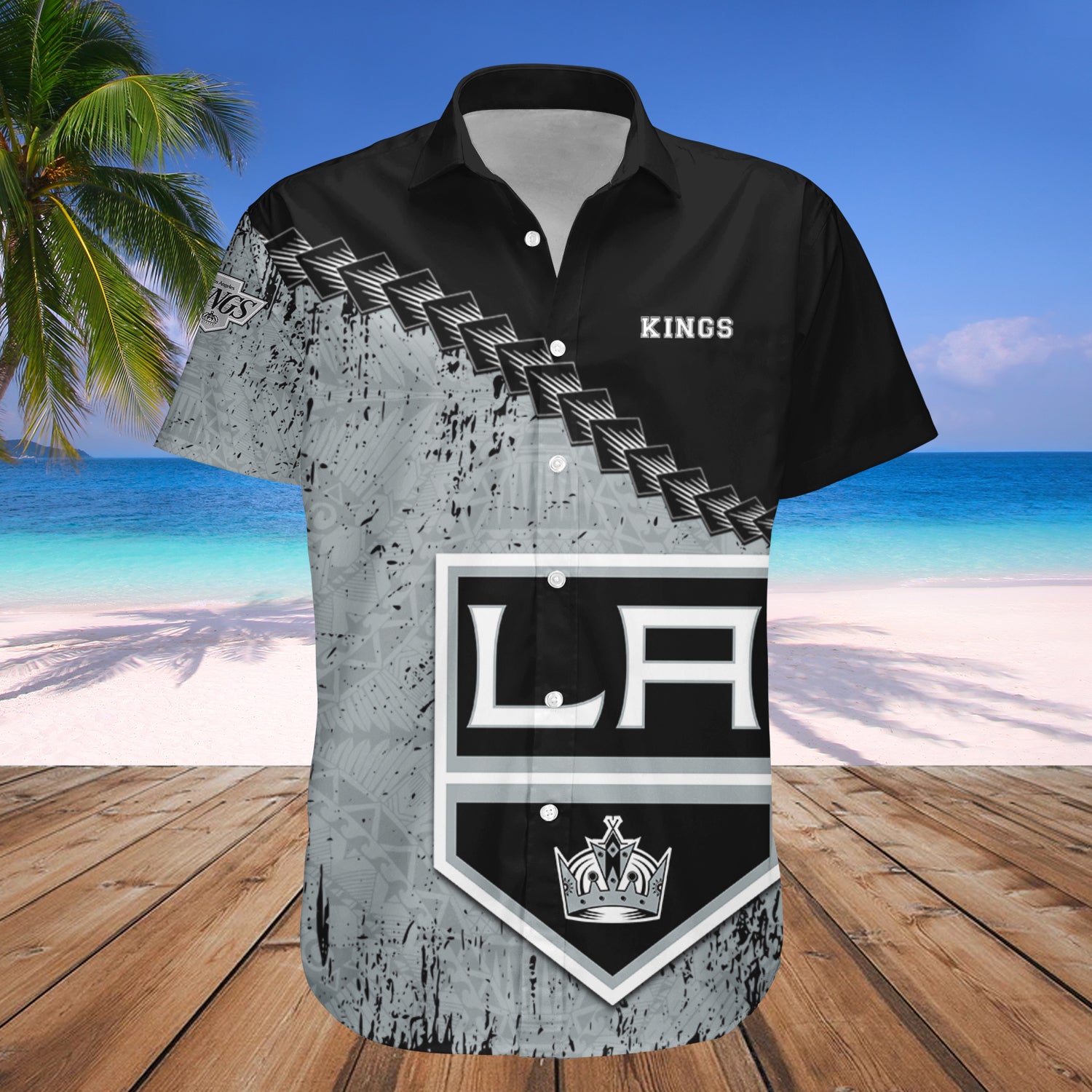 Los Angeles Kings Hawaiian Shirt Set Grunge Polynesian Tattoo - NHL 1