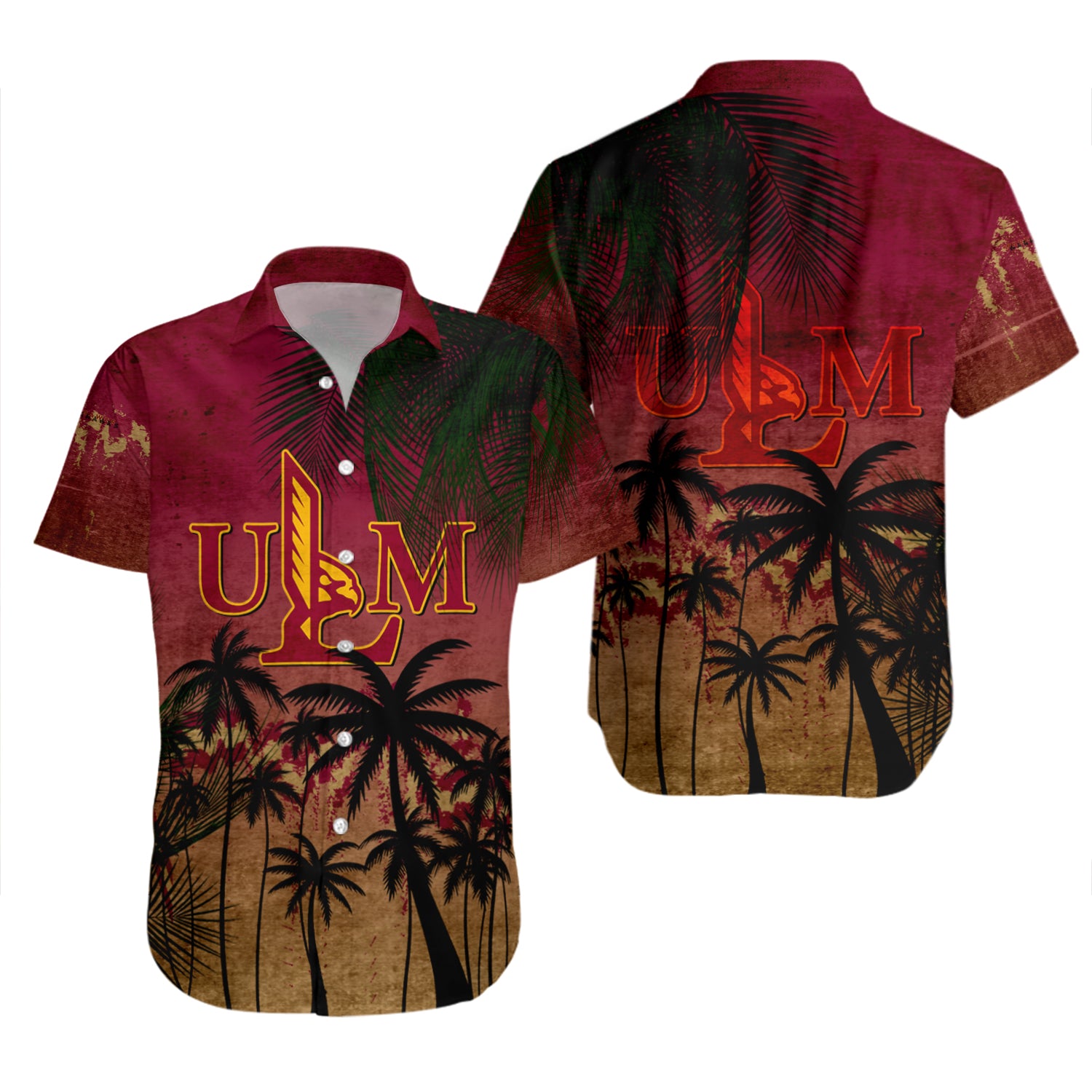 Louisiana-Monroe Warhawks Hawaiian Shirt Set Coconut Tree Tropical Grunge 2
