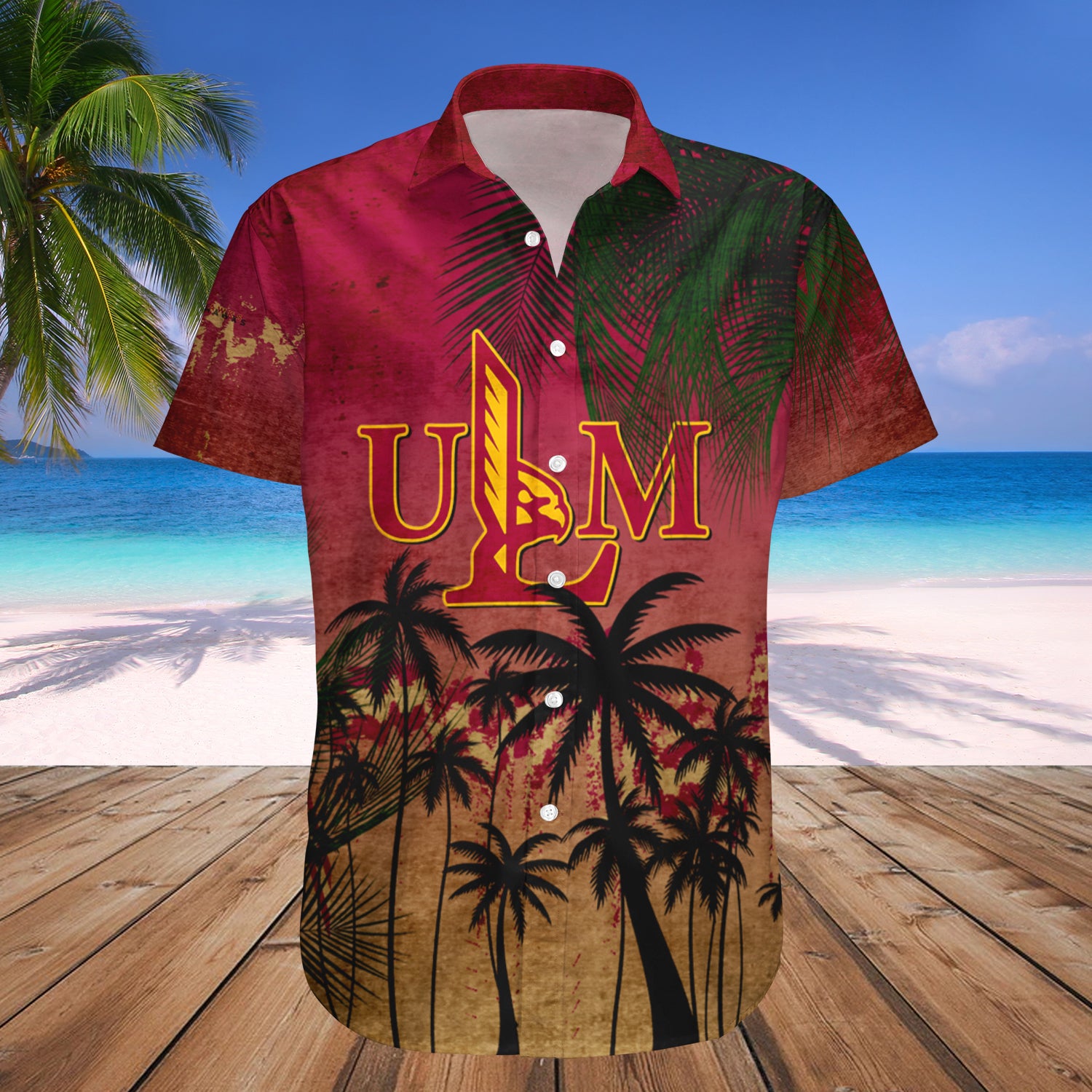 Louisiana-Monroe Warhawks Hawaiian Shirt Set Coconut Tree Tropical Grunge 1
