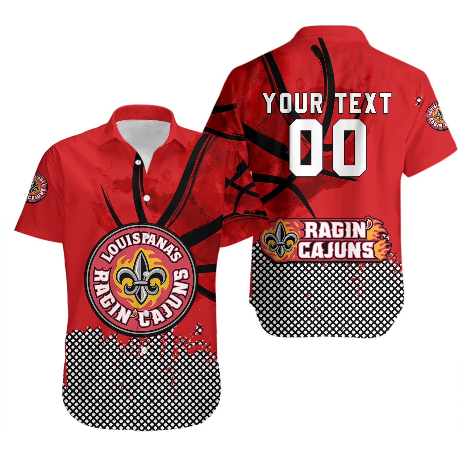 Louisiana Ragin Cajuns Hawaiian Shirt Set Basketball Net Grunge Pattern 2