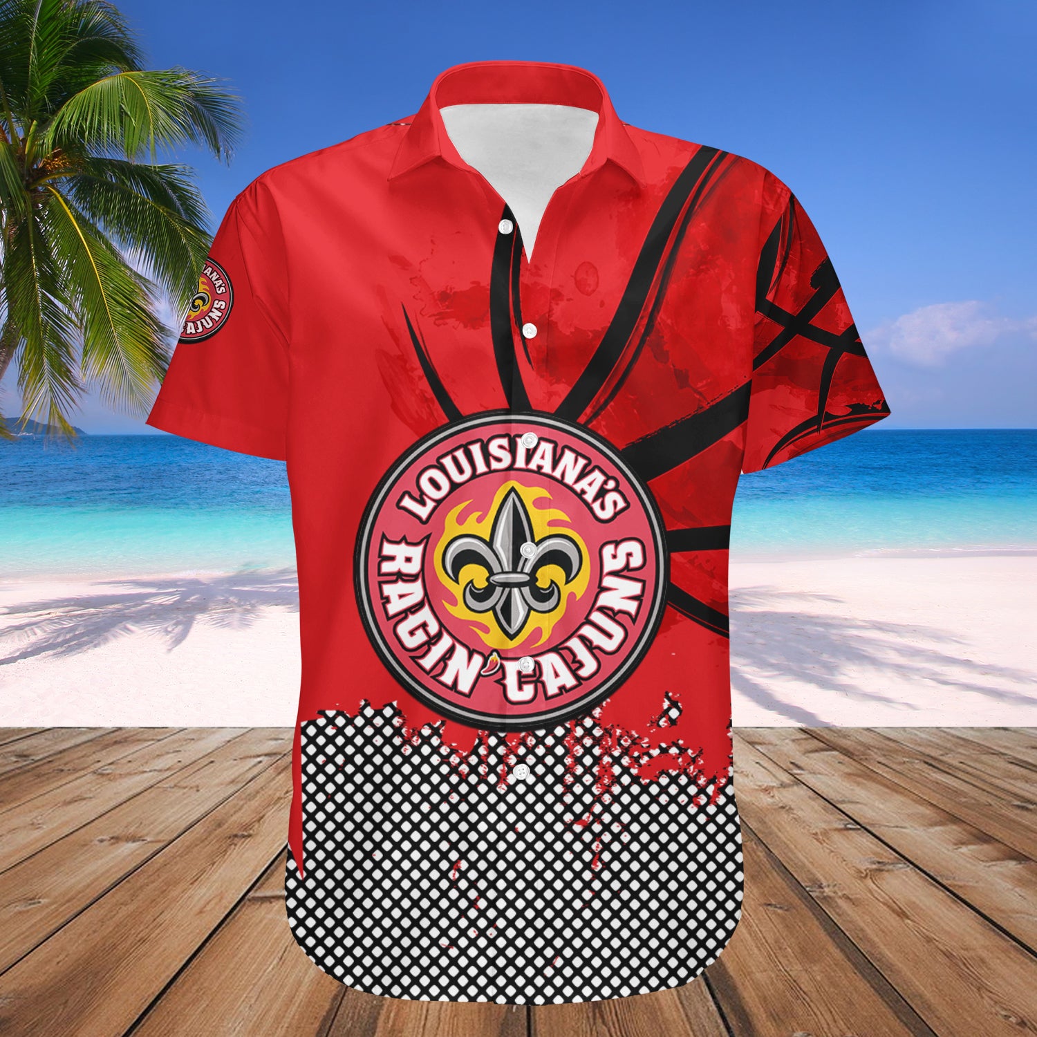 Louisiana Ragin Cajuns Hawaiian Shirt Set Basketball Net Grunge Pattern 1