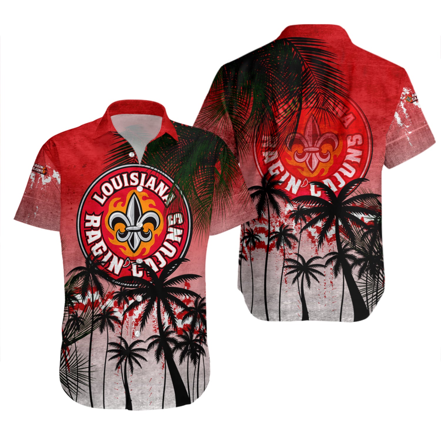 Louisiana Ragin Cajuns Hawaiian Shirt Set Coconut Tree Tropical Grunge 2