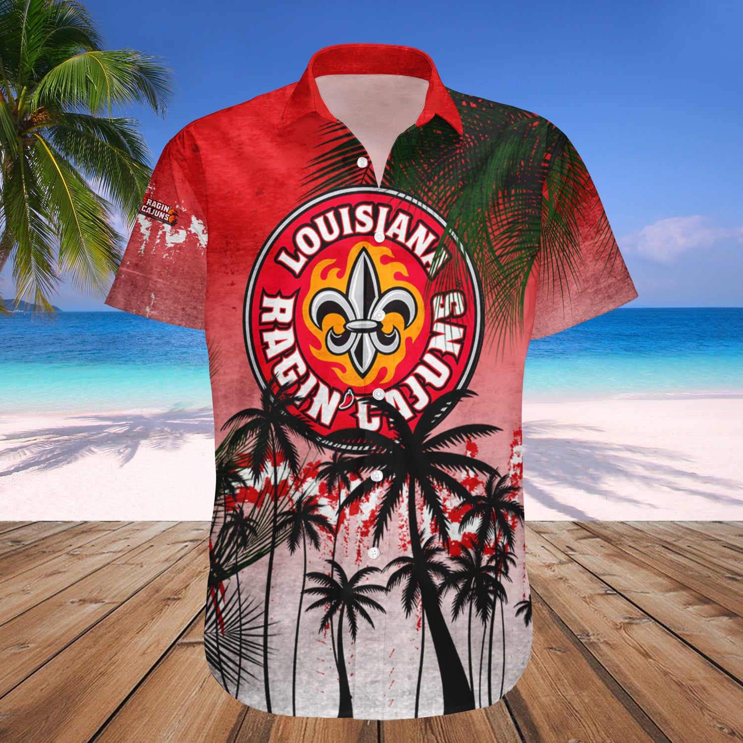 Louisiana Ragin Cajuns Hawaiian Shirt Set Coconut Tree Tropical Grunge 1