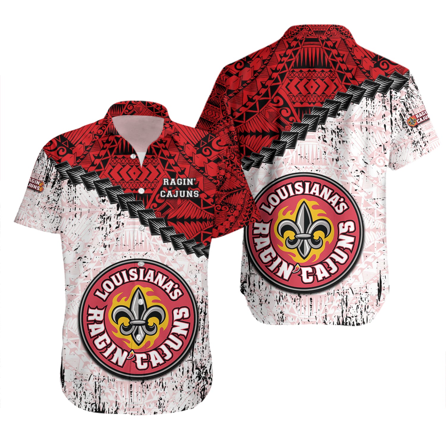 Louisiana Ragin Cajuns Hawaiian Shirt Set Grunge Polynesian Tattoo 2