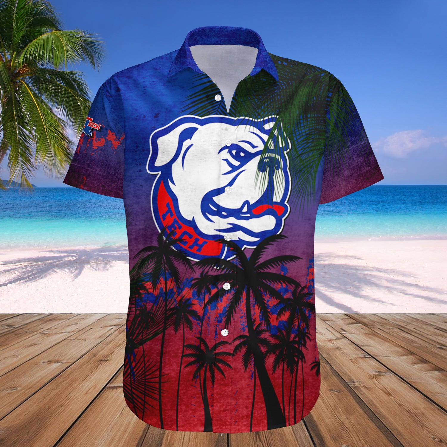 Louisiana Tech Bulldogs Hawaiian Shirt Set Coconut Tree Tropical Grunge 1