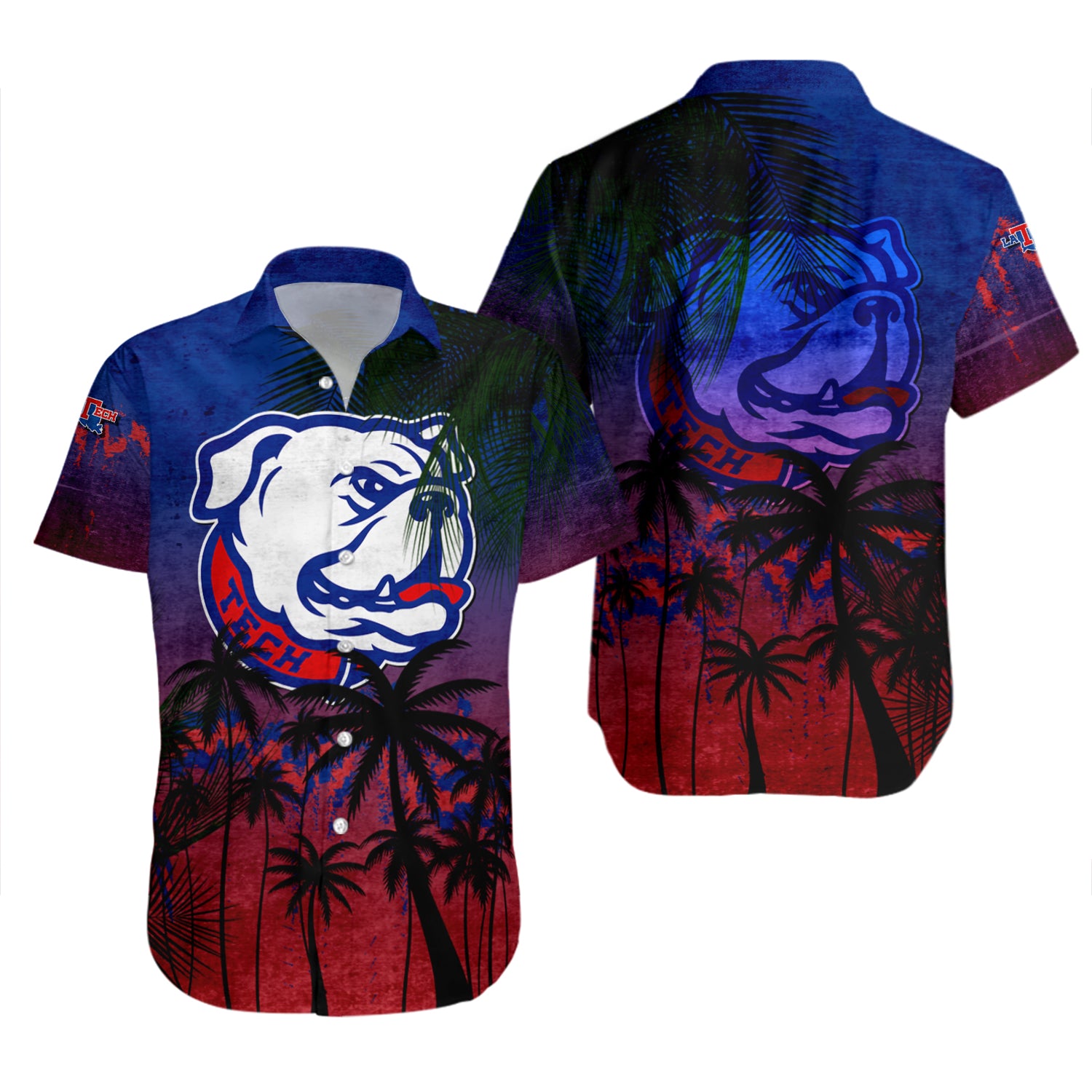 Louisiana Tech Bulldogs Hawaiian Shirt Set Coconut Tree Tropical Grunge 2