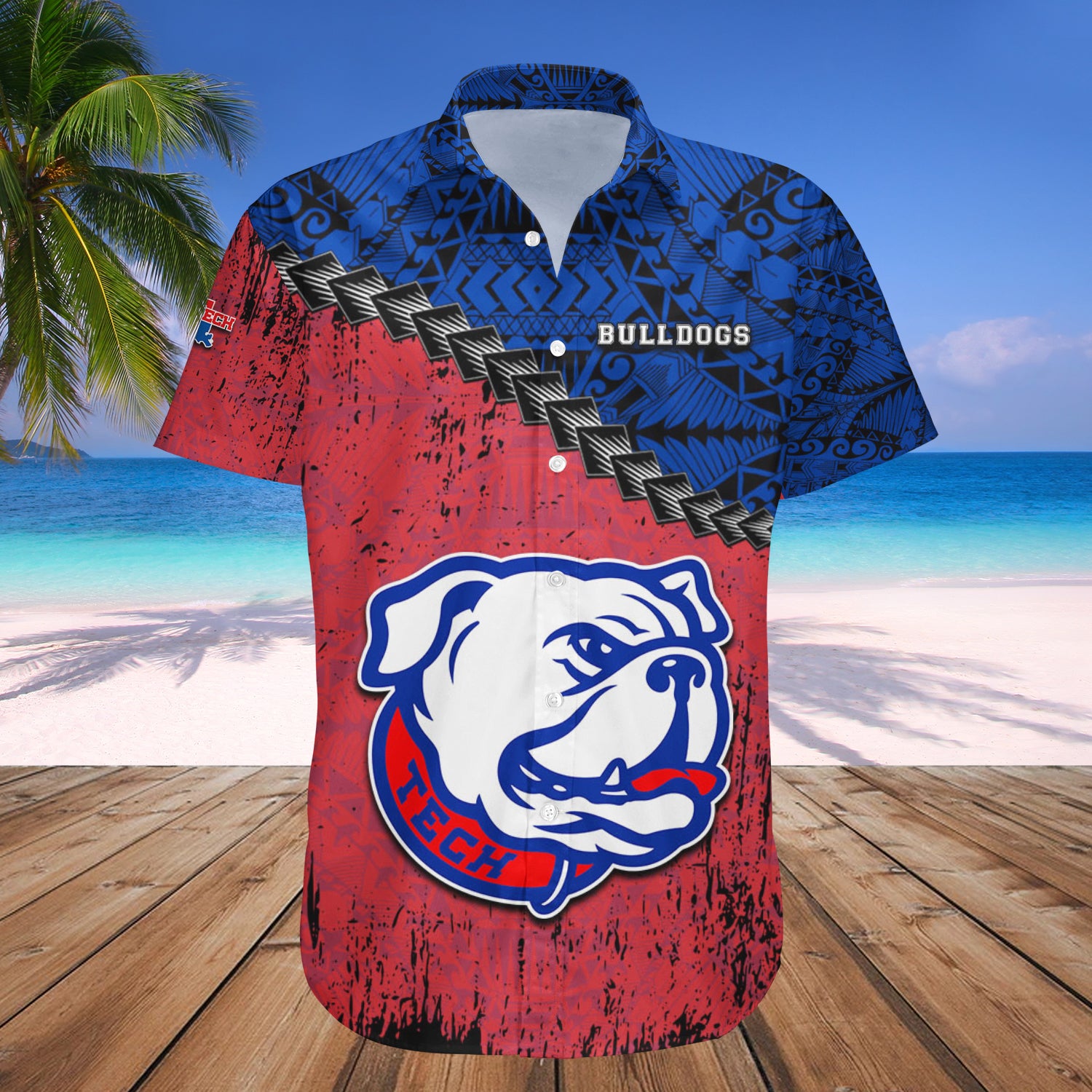 Louisiana Tech Bulldogs Hawaiian Shirt Set Grunge Polynesian Tattoo 1