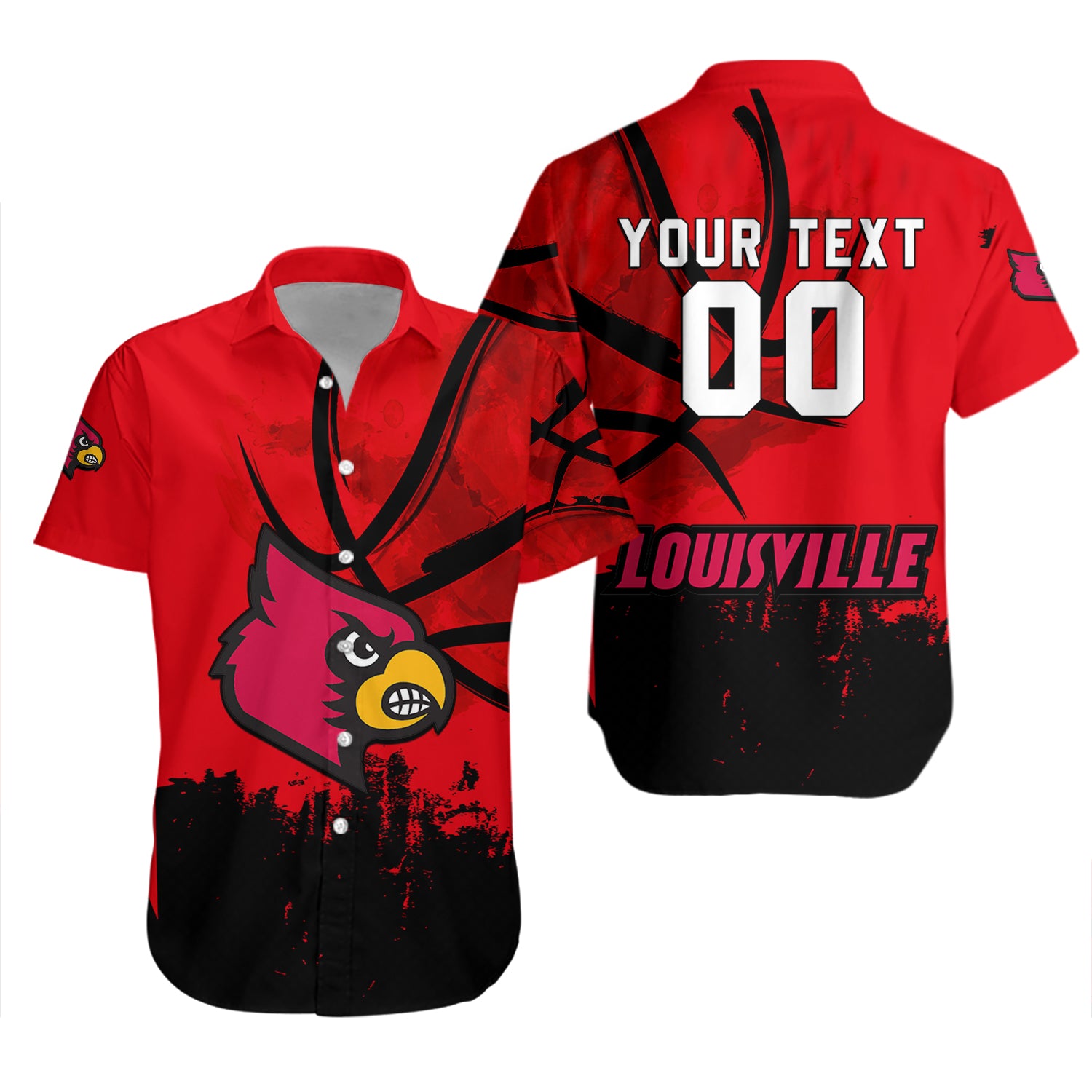 Louisville Cardinals Hawaiian Shirt Set Basketball Net Grunge Pattern 2