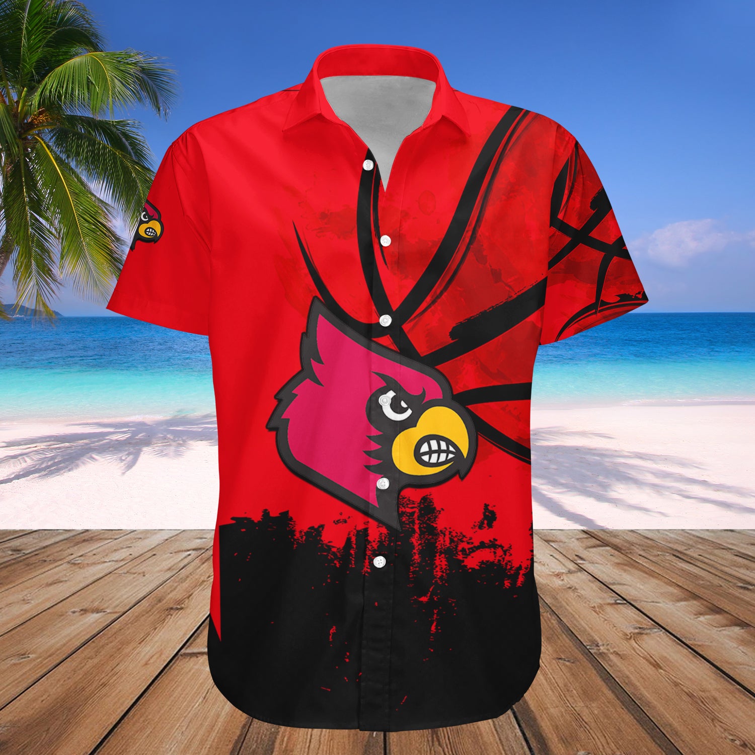 Louisville Cardinals Hawaiian Shirt Set Basketball Net Grunge Pattern 1