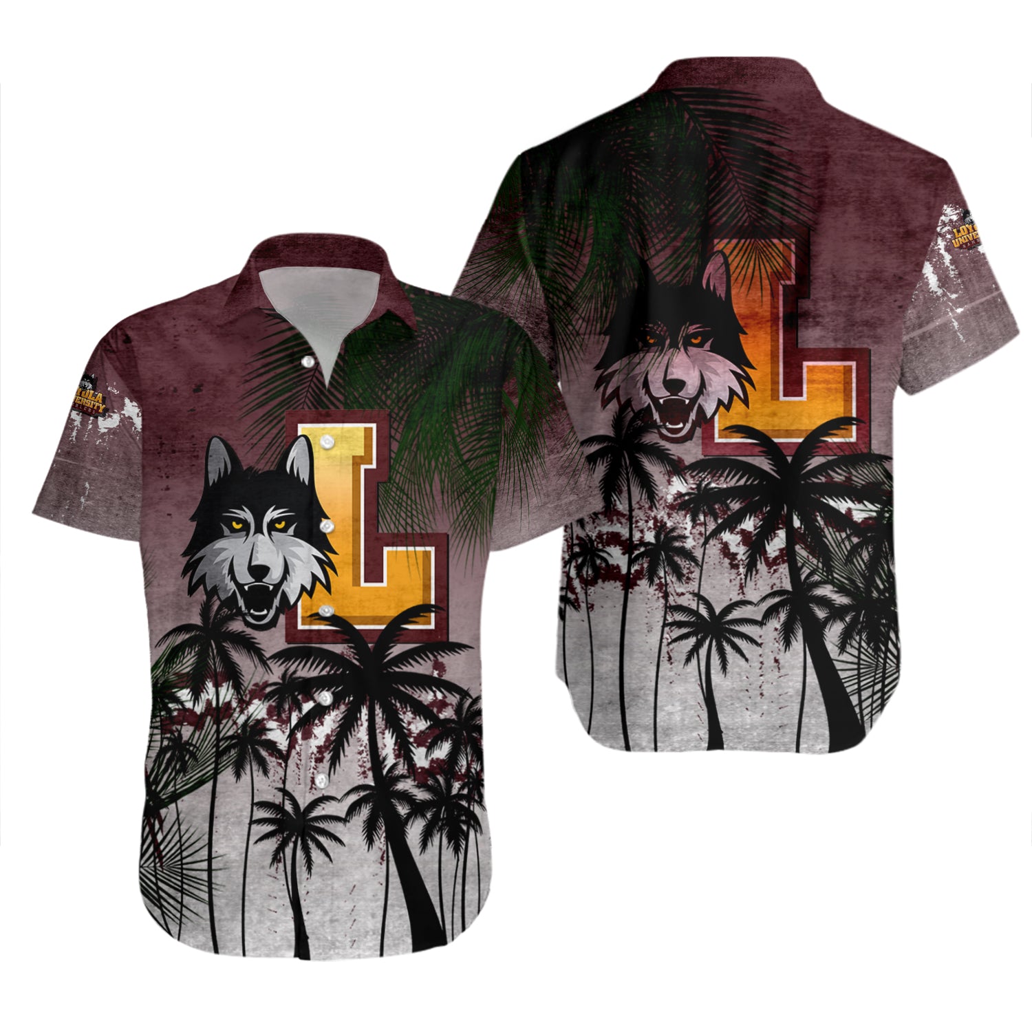 Loyola Ramblers Hawaiian Shirt Set Coconut Tree Tropical Grunge 2