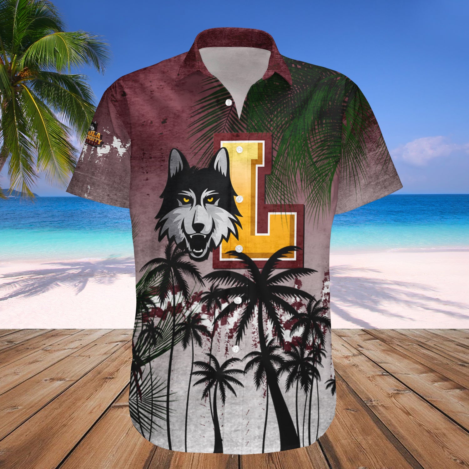 Loyola Ramblers Hawaiian Shirt Set Coconut Tree Tropical Grunge 1