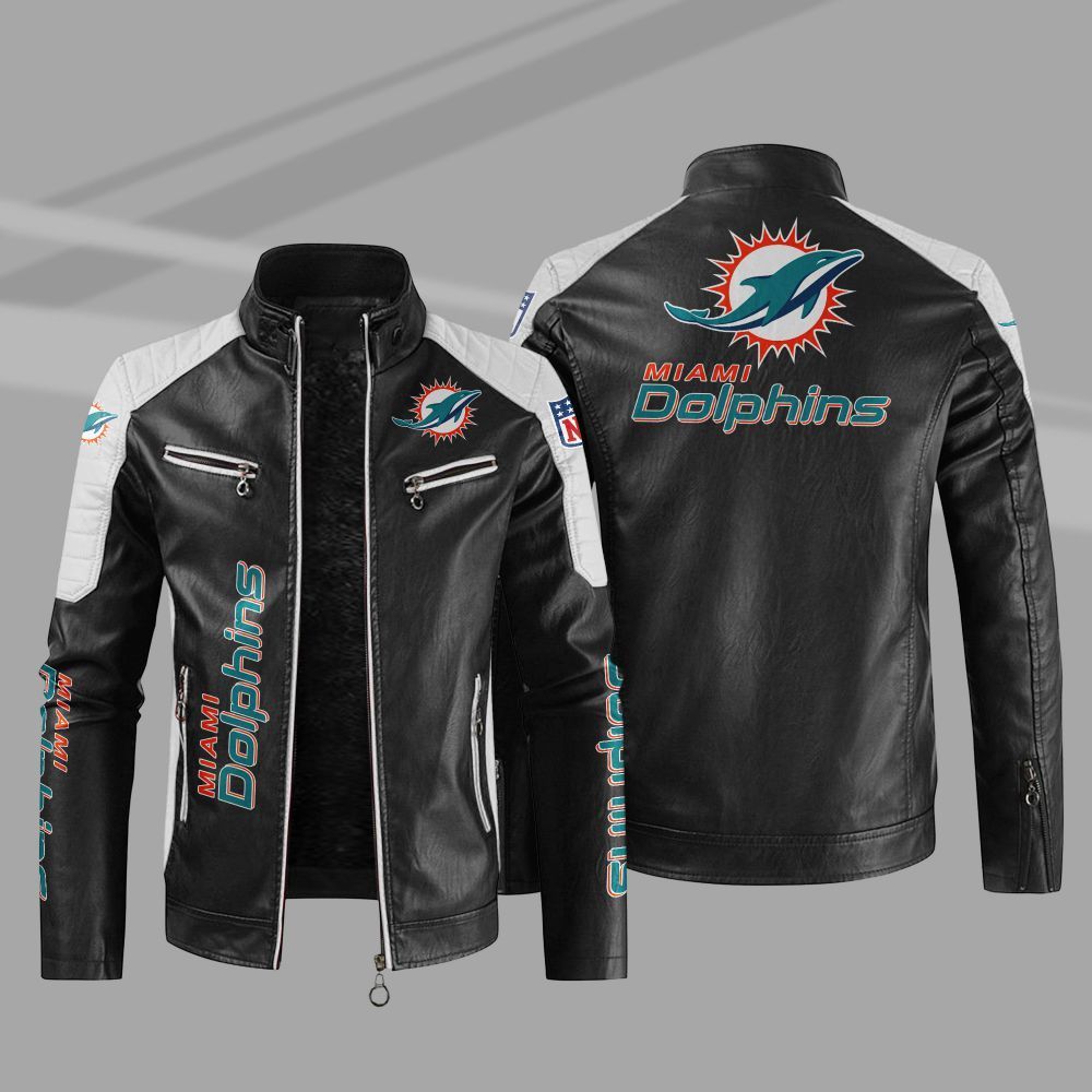 Miami Dolphins 2DA1936 NFL Sport Leather Fleece Jacket - Meteew