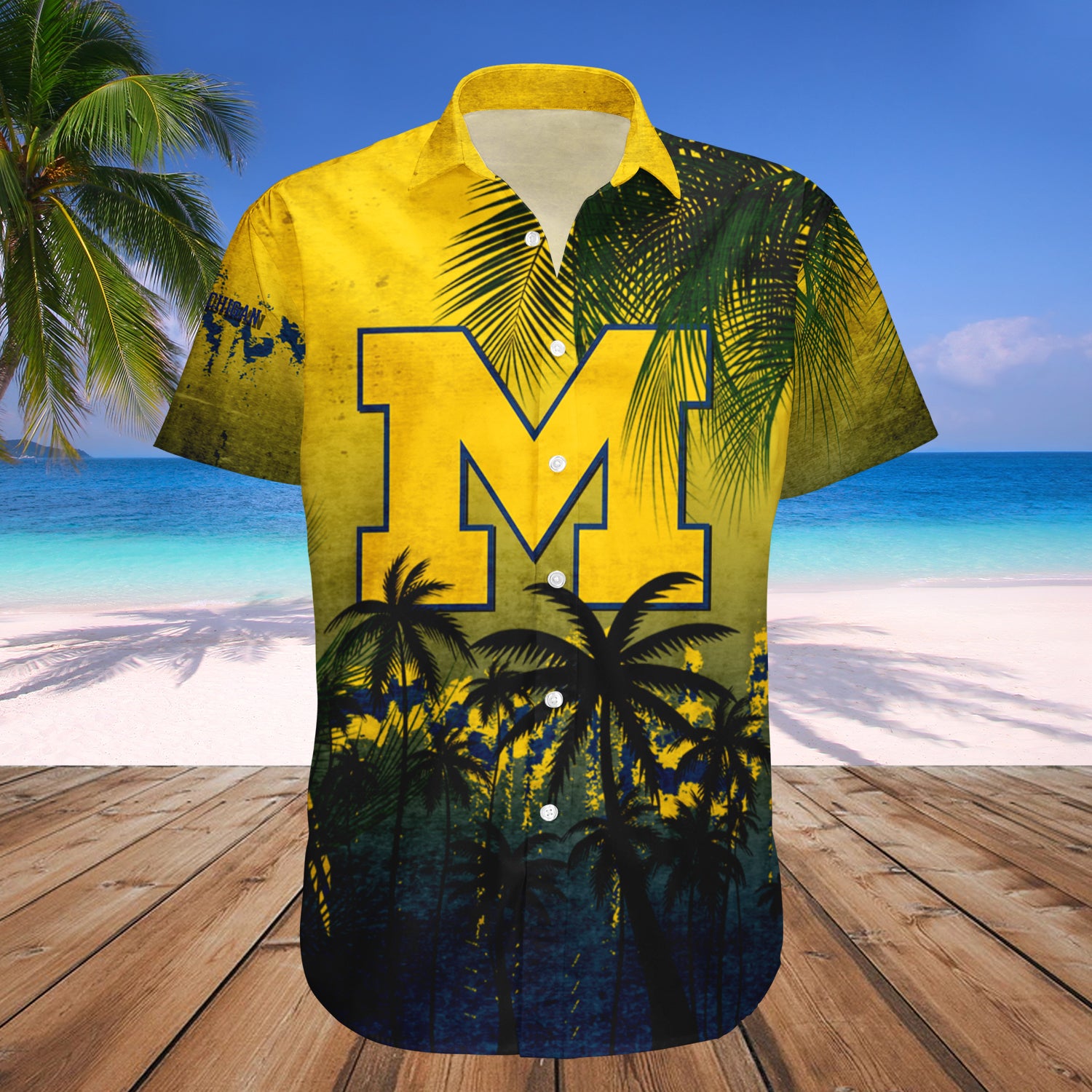 Michigan Wolverines Hawaiian Shirt Set Coconut Tree Tropical Grunge ...