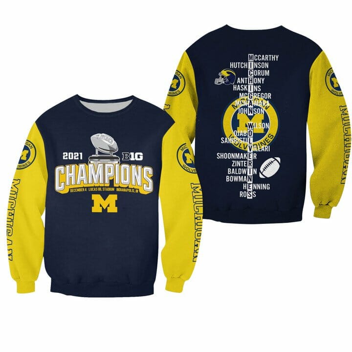 Michigan Wolverines Navy Blue Maize Champions 2023 Sweatshirt 3D ...