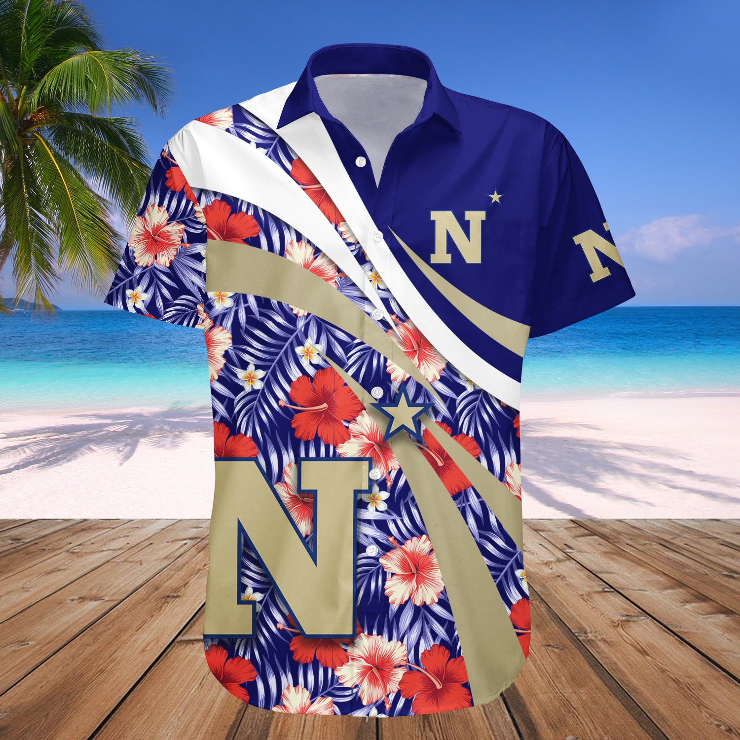 Navy Midshipmen Hawaiian Shirt Set Hibiscus Sport Style Meteew 