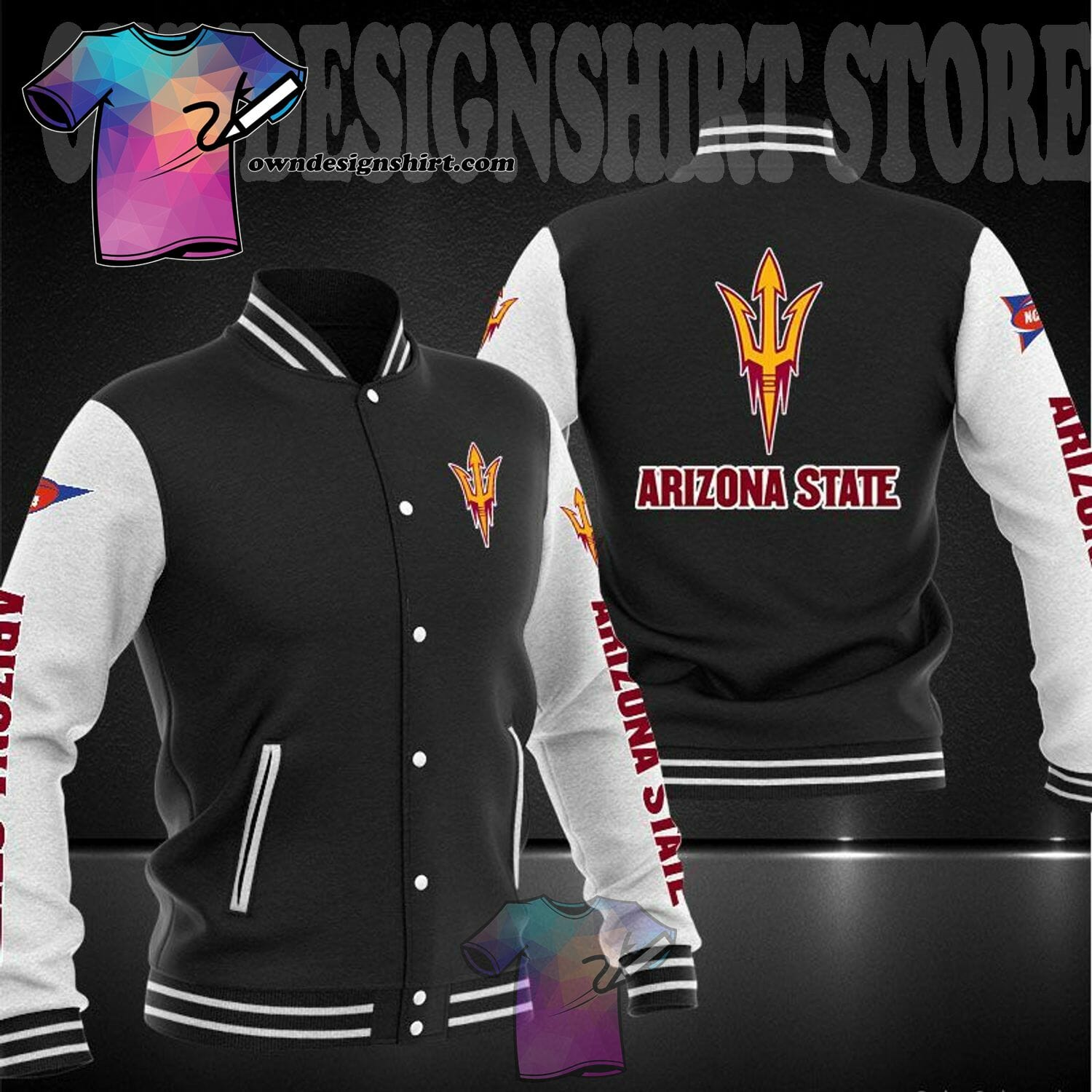 NCAA Arizona State Sun Devils Black Baseball Jacket - Meteew