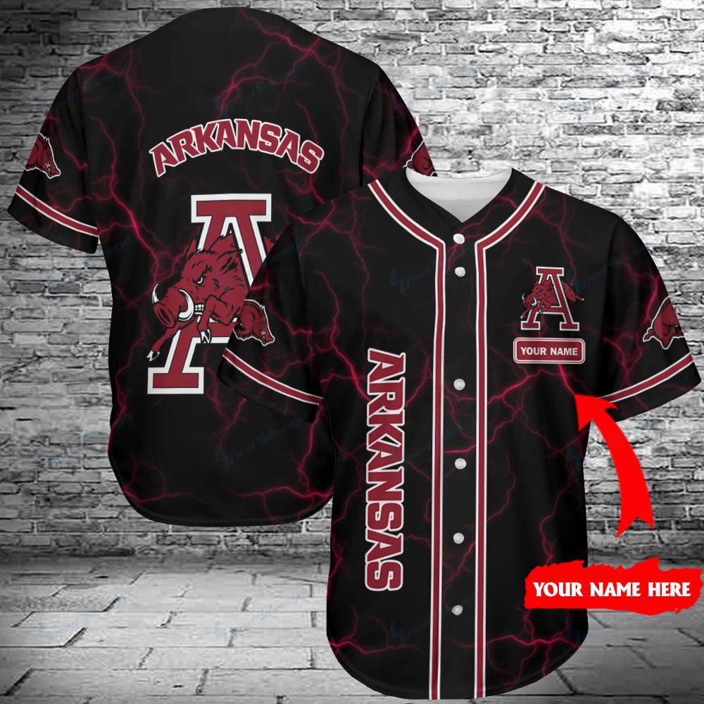 NCAA Arkansas Razorbacks Custom Name Black Baseball Jersey - Meteew