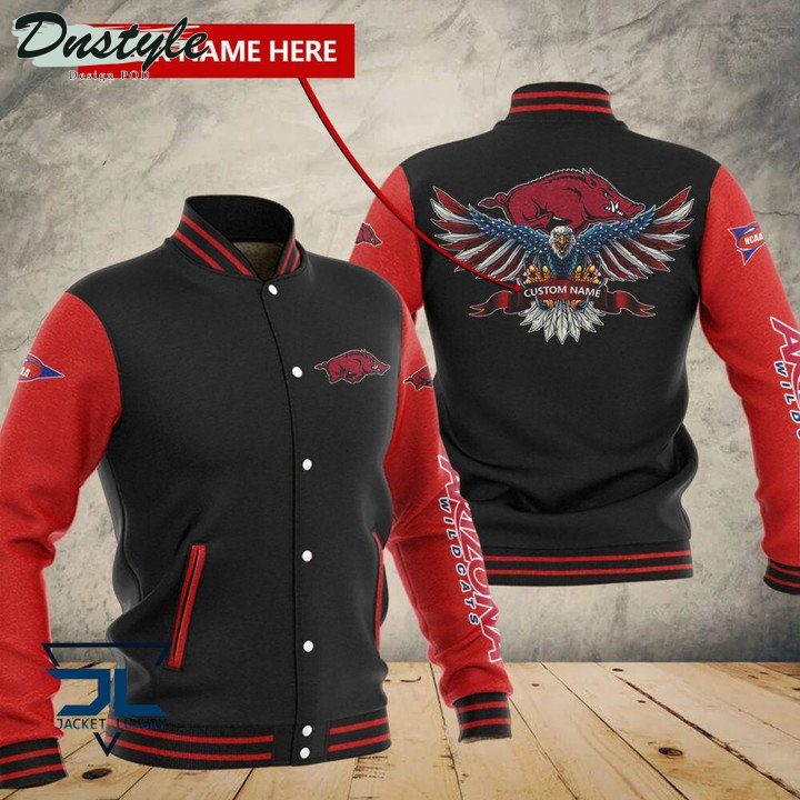NCAA Arkansas Razorbacks Custom Name Red Black Baseball Jacket - Meteew