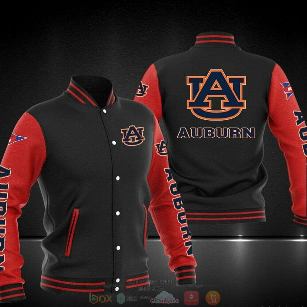 NCAA Auburn Tigers Black Red Baseball Jacket - Meteew