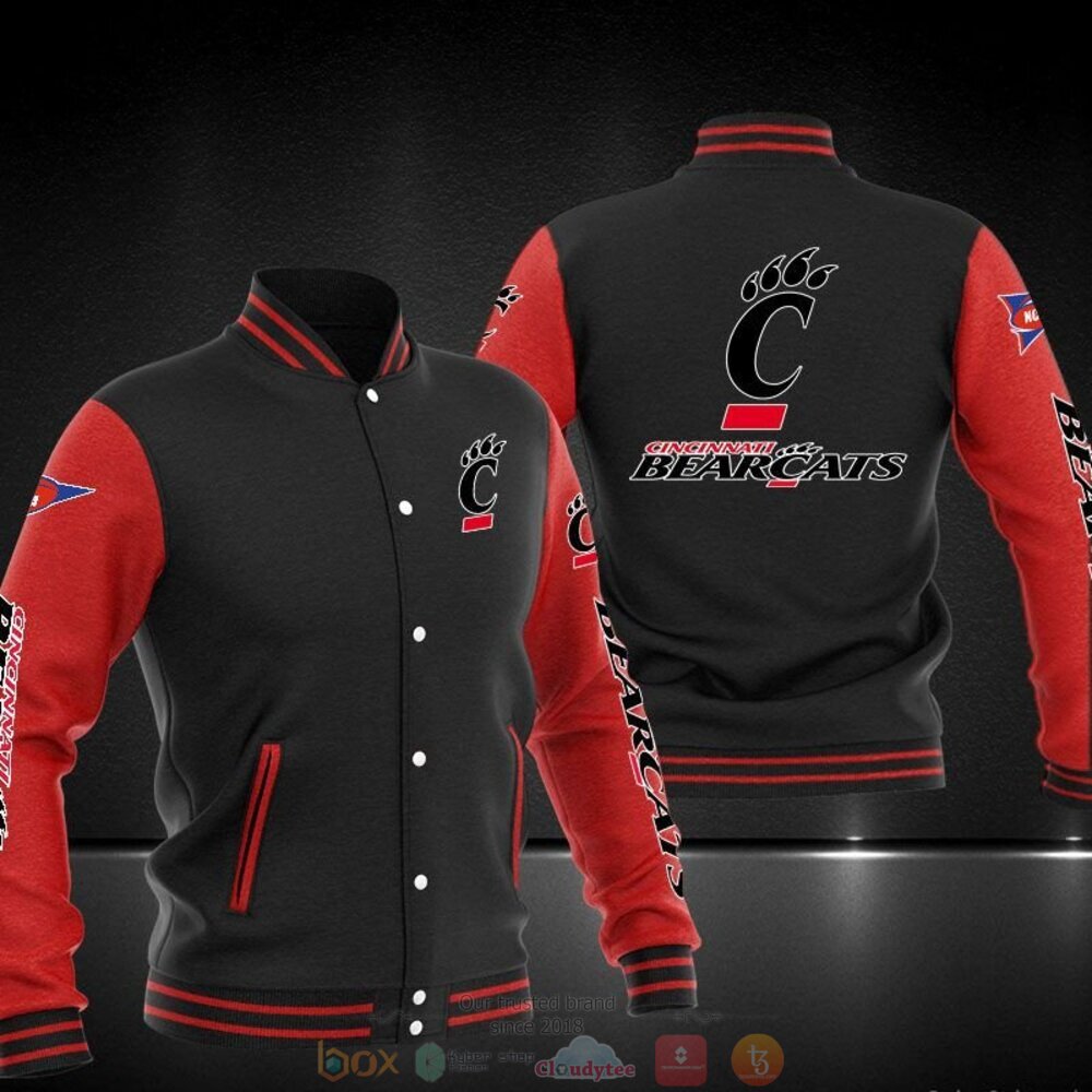 NCAA Cincinnati Bearcats Black Red Baseball Jacket - Meteew