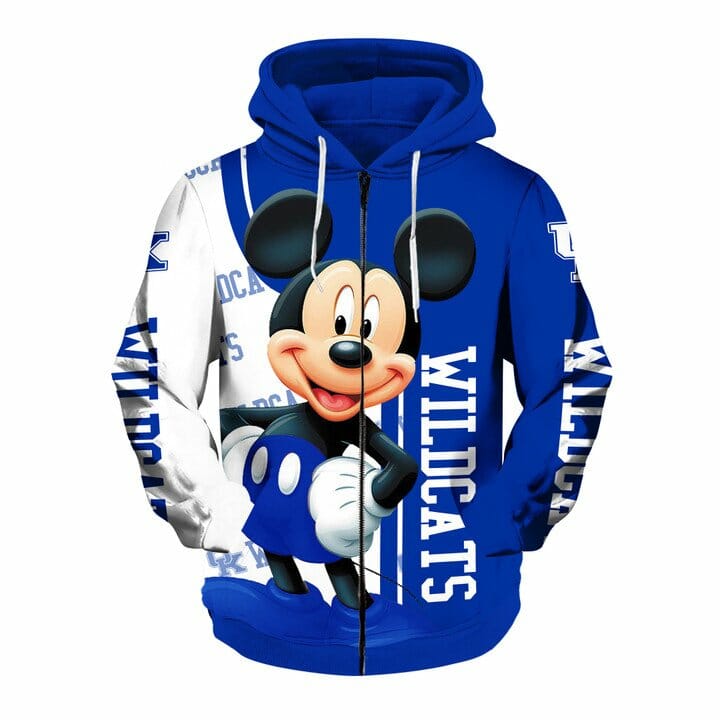 NCAA Kentucky Wildcats Mickey Mouse Zip Up Hoodie - Meteew