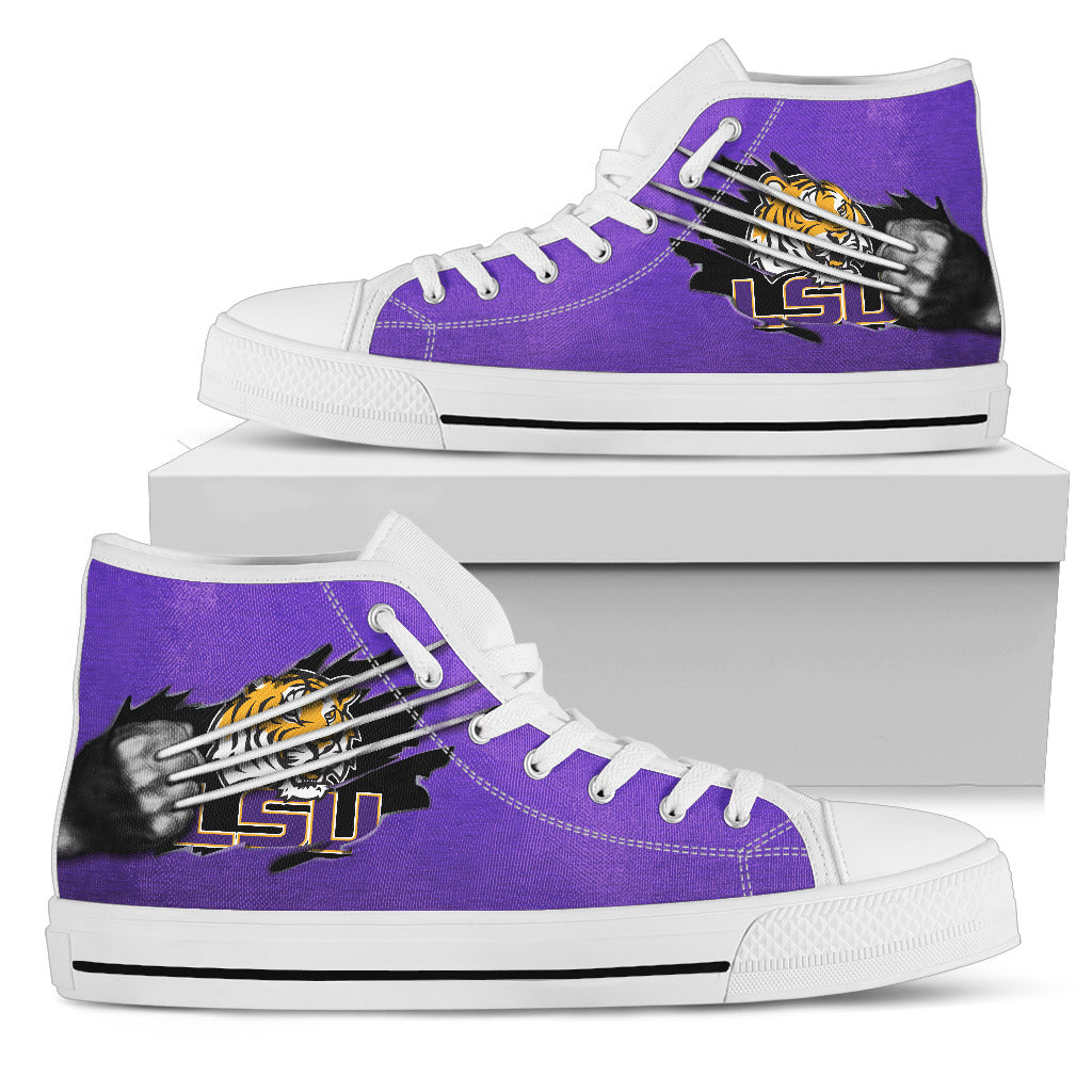 NCAA LSU Tigers Scratch Of The Wolf High Top Shoes - Meteew