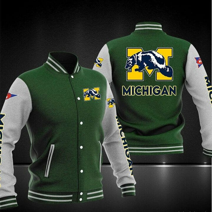 NCAA Michigan Wolverines Green Baseball Jacket - Meteew