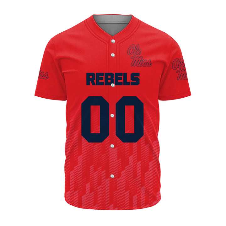NCAA Ole Miss Rebels Custom Text Number Red Ombre Baseball Jersey - Meteew
