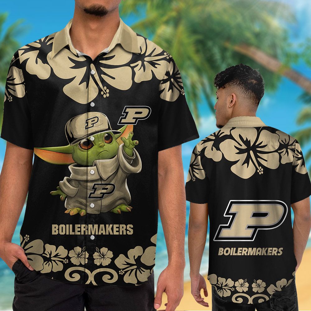 NCAA Purdue Boilermakers Baby Yoda Gold Black Hawaiian Shirt - Meteew