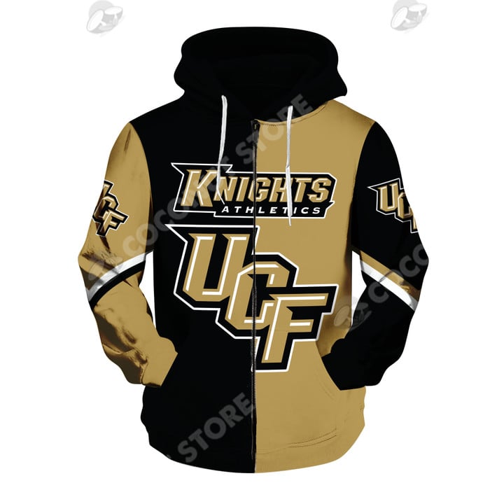 NCAA UCF Knights Black Gold Zip Up Hoodie V2 - Meteew