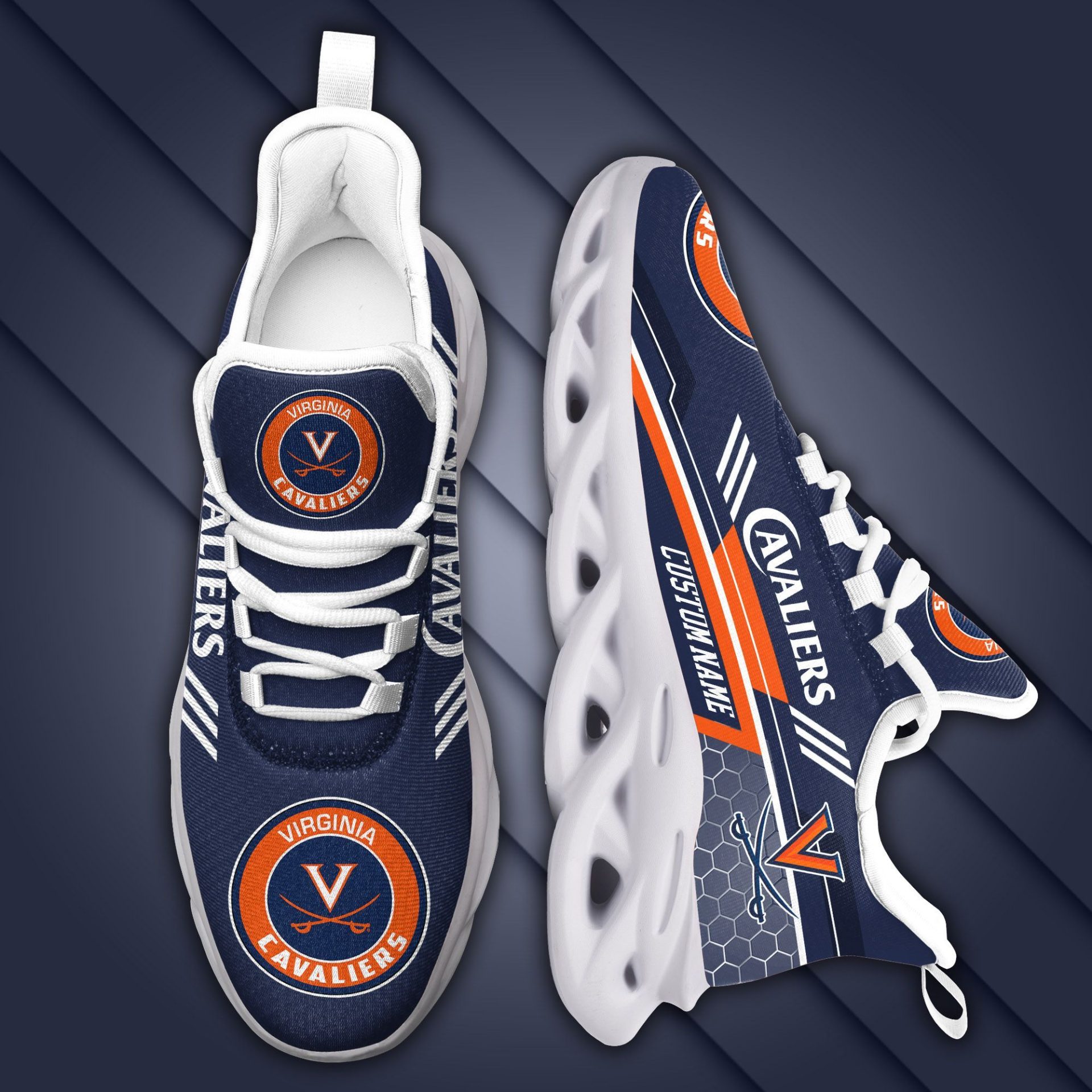 NCAA Virginia Cavaliers Custom Name Blue Max Soul Shoes - Meteew