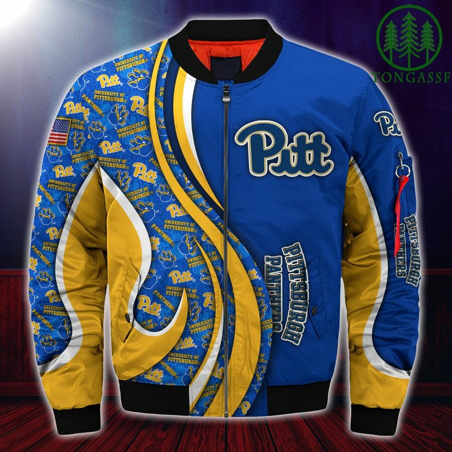 Pittsburgh Panthers Number Personalized Blue Yellow Bomber Jacket - Meteew